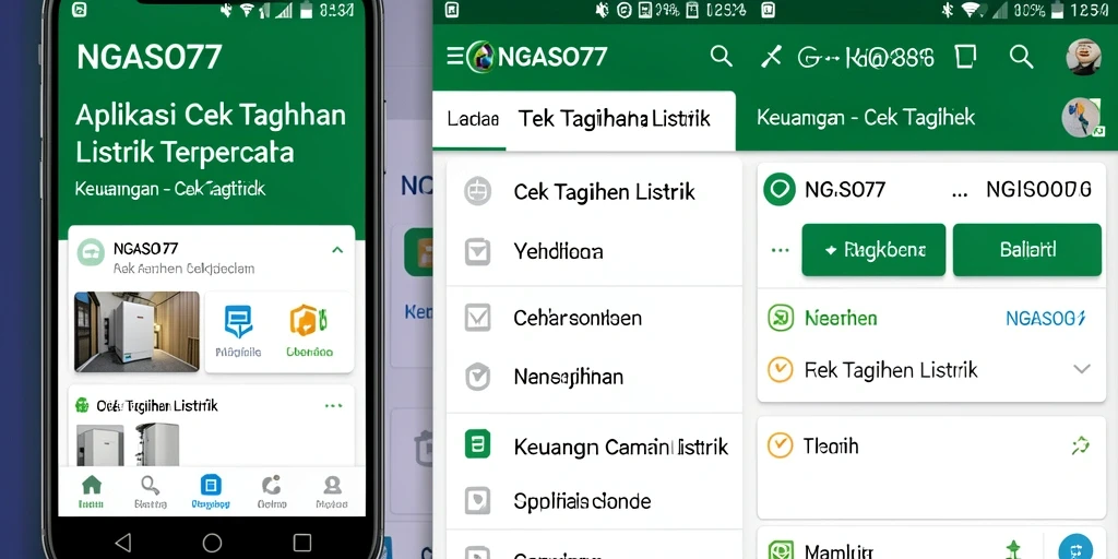 Antarmuka aplikasi NGASO77 untuk cek tagihan listrik.