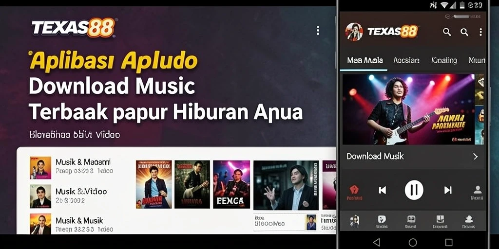 Tampilan antarmuka TEXAS88 yang sederhana dan menarik untuk Download Musik.